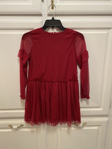 Boden Girls Long Sleeve Dot Sheer Red Dress Size 9/10
