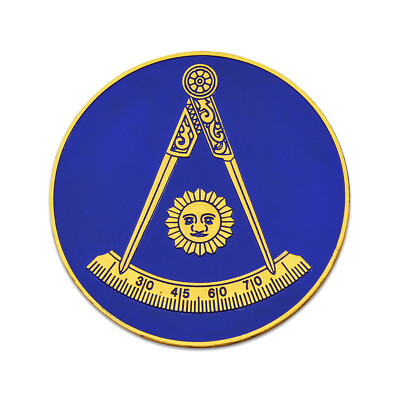 Past Master without Square Round Masonic Auto Emblem - [Blue&Gold][3'' Diameter]
