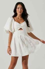 ASTR The Label L91906 Womens White Serilda Cutout Puff Sleeve Mini Dress Size M