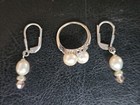 Pearl Diamond Bypass 14k White Gold  Ring, Sz 2, , 925 Silver Pearl Earrings  — photo 6