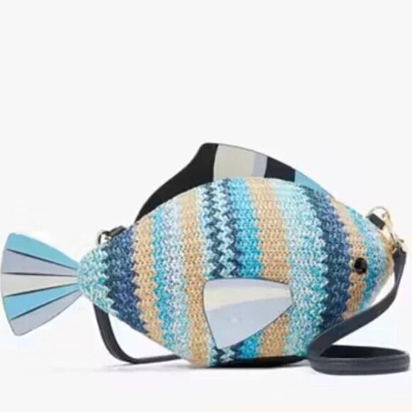 Kate Spade What A Catch 3D Fish Crossbody Straw Fish Bag Novelty