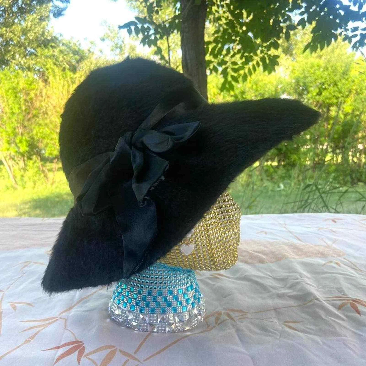 Vintage Black Floppy Hat, 60s retro Hats