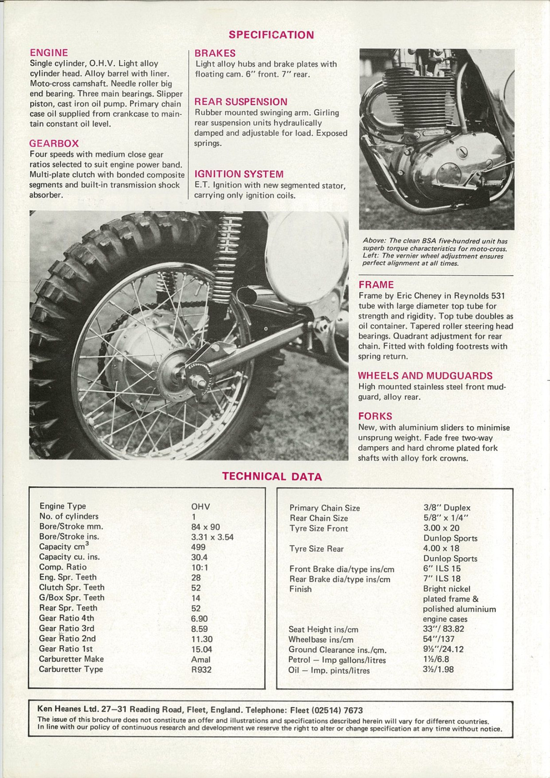 BSA Brochure Cheney Heanes B50MX B50 VMX Sales Catalog REPRO eBay UK