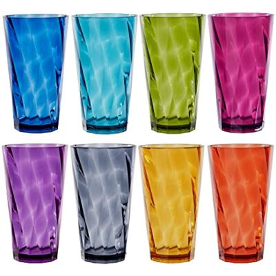 Optix Plastic Reusable Drinking Glasses (Set of 8) 20oz Water Cups in Jewel T...