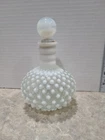 Vintage Milk Glass Hobnail Opalescent Perfume Bottle with Stopper White & Clear