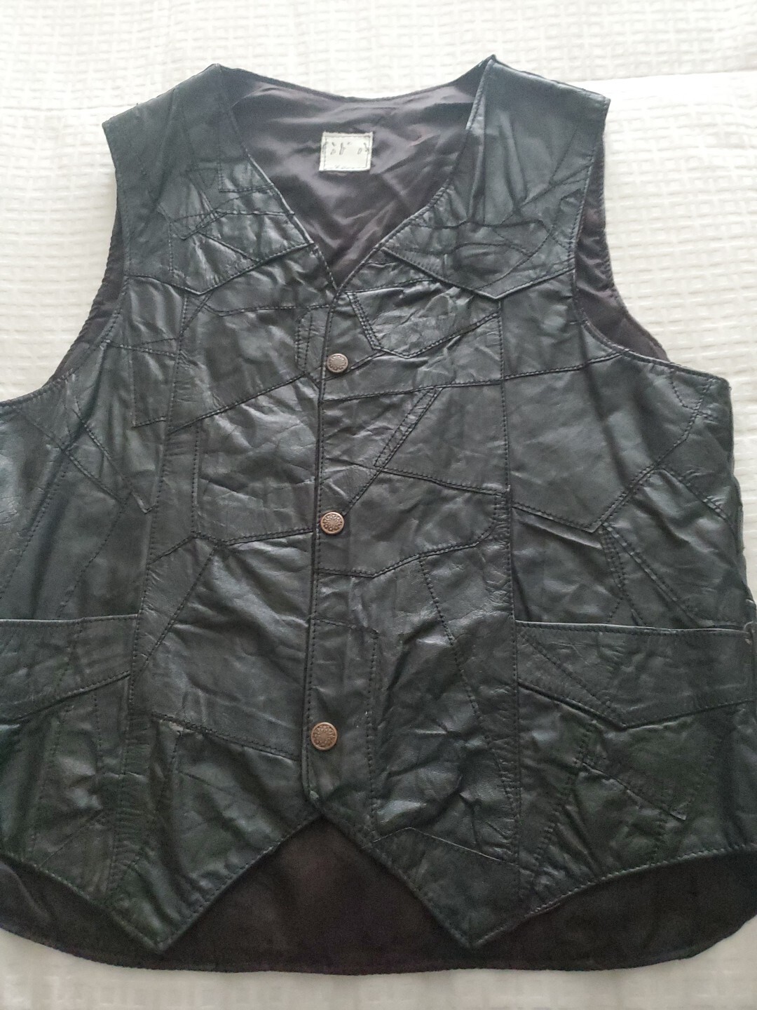 Black Genuine Leather Patchwork Snap Closure West… - image 1