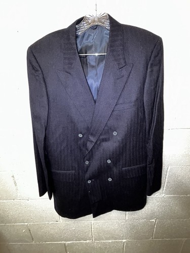 Givenchy, Vintage Givenchy Navy Mens Wool Double Breasted Blazer 42” Pinstripe Chequers D2
