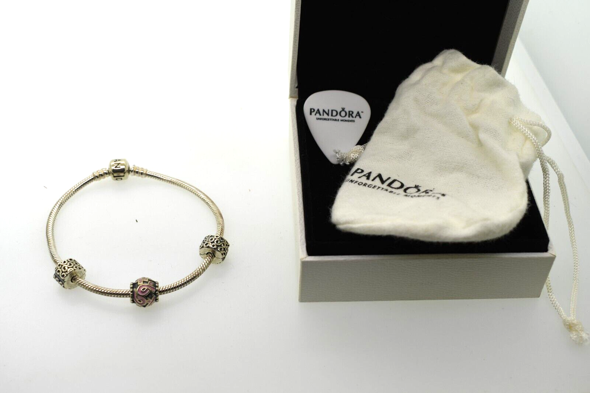Authentic Pandora Sterling Silver Bracelet w/2 Clips and Charm