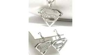 NEW SUPERMAN EMBLEM CRYSTAL PENDANT NECKLACE EARRINGS SET