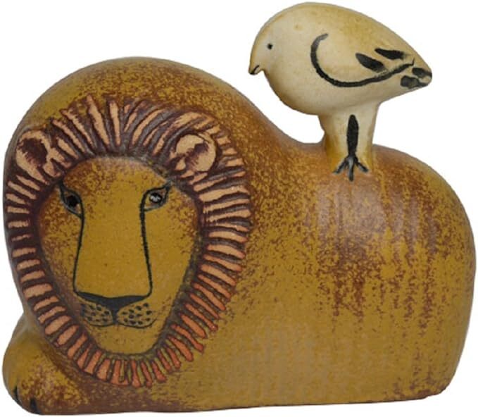 Lisa Larson Lion with Bird Gustavsberg Small Pottery Figure New