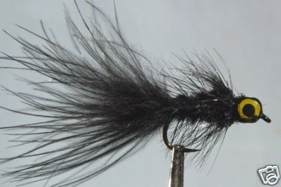 PECHETRUITE 1 x Mouche de peche Streamer Dognobbler Noir Yeux H8/10/12 fly eye