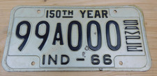 Vintage 1966 Indiana 150th Year Sample License Plate Tag # 99A000