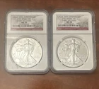 2x 2011 Silver Eagle MS 70 Early Releases 25th Anniv Consecutive #s - 241 & 242