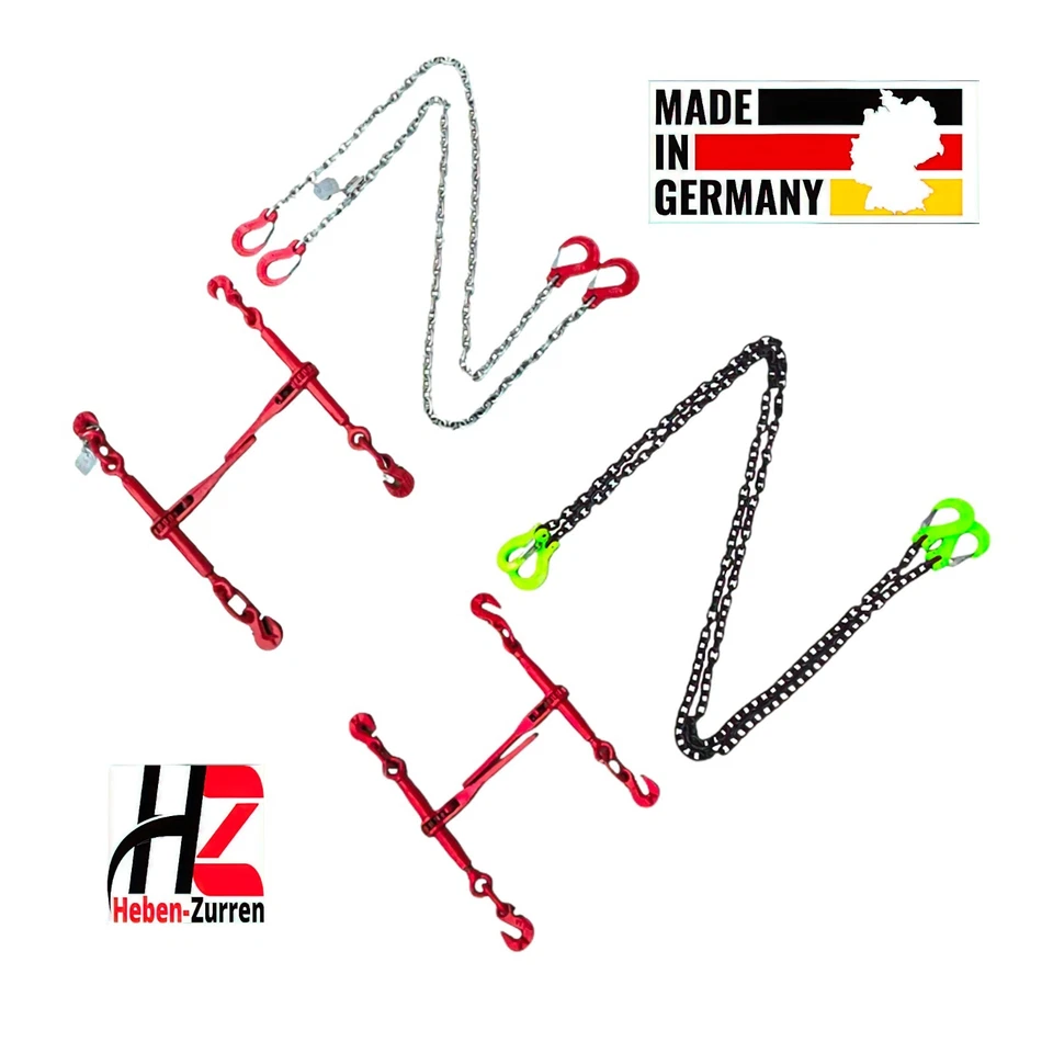 HZ HEBEN-ZURREN Zurrkette 2-teilig 2er Set 6mm 8mm 10mm GK8 EN12195-3 schwarz verzinkt LKW