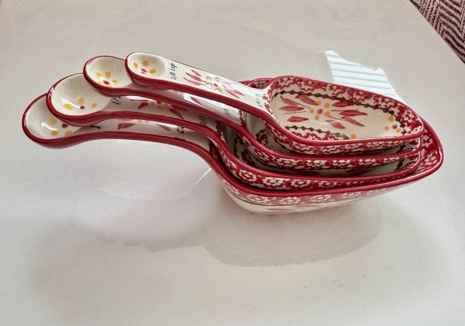 Temptations Old Red & Yellow Flowers Measuring Cups Spoons Nesting Set of 4