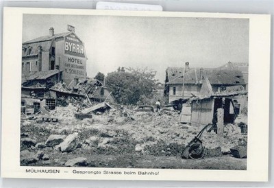 50556045 - Mulhouse Train Station Blown Up Street Hotel Schlegel Cafe Restaurant