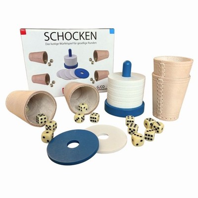 GICO Schocken Jule Meiern Set Komplett - Schockbesteck, 4 Würfelbecher 12 Würfel