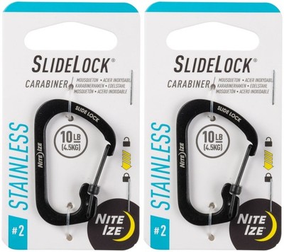 Nite Ize SlideLock Stainless Steel Carabiner #2 - Black (2-Pack)