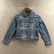 Levis Denim Trucker Jacket Youth L Blue Cotton Blend Long Sleeve Collared Casual