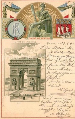 Paris Arc de Triomphe Statue Fluctuat nec Mergitur Coat of Arms Artist Card