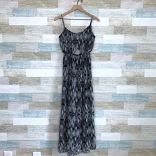 One Clothing Chiffon Cut Out Maxi Tank Dress Gray Black Cinch Waist Womens Small