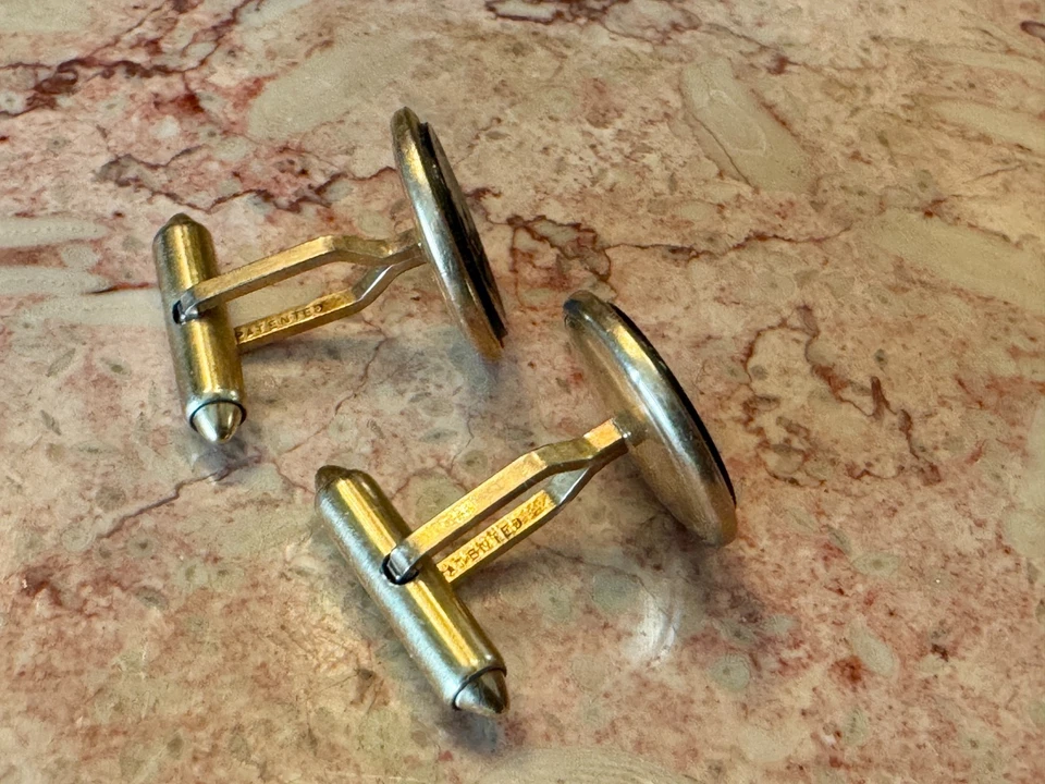 Mens Vintage Cufflinks Roman Greek Gold Black Classical KREMENTZ intaglio seal - image 4 of 4