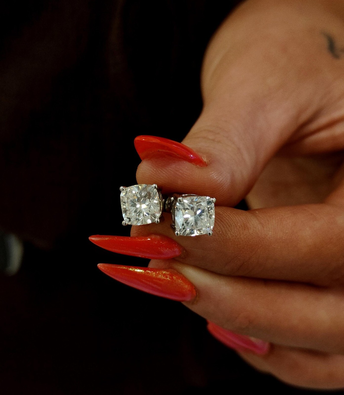 3CT Cushion Cut Lab Created Diamond 14k White Gold Plated Solitaire Stud Earring