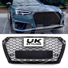 FRONT HONEYCOMB GRILLE RS4 STYLE GLOSS BLACK GRILL UPGRADE FOR AUDI A4 B9 17-20