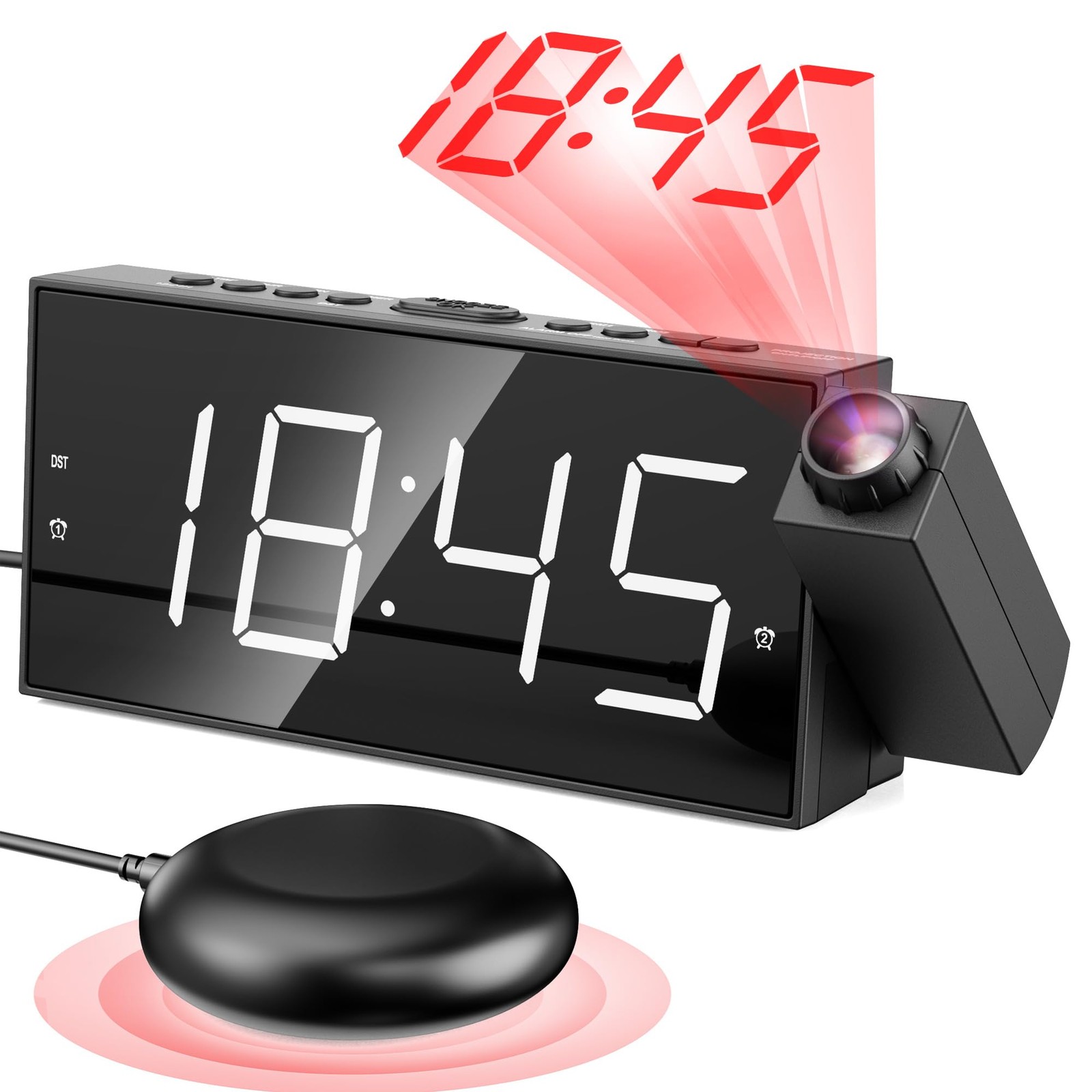 Projection Digital set with Bed Shaker White Digits Alarm cl