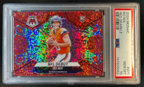 2024 Panini Mosaic Bo Nix RC Red Sparkle Prizm NFL Debut #271 Broncos PSA 10