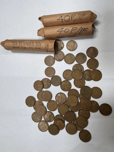1940 WHEAT CENT PENNY ROLLS - LOT OF THREE ROLLS - XF