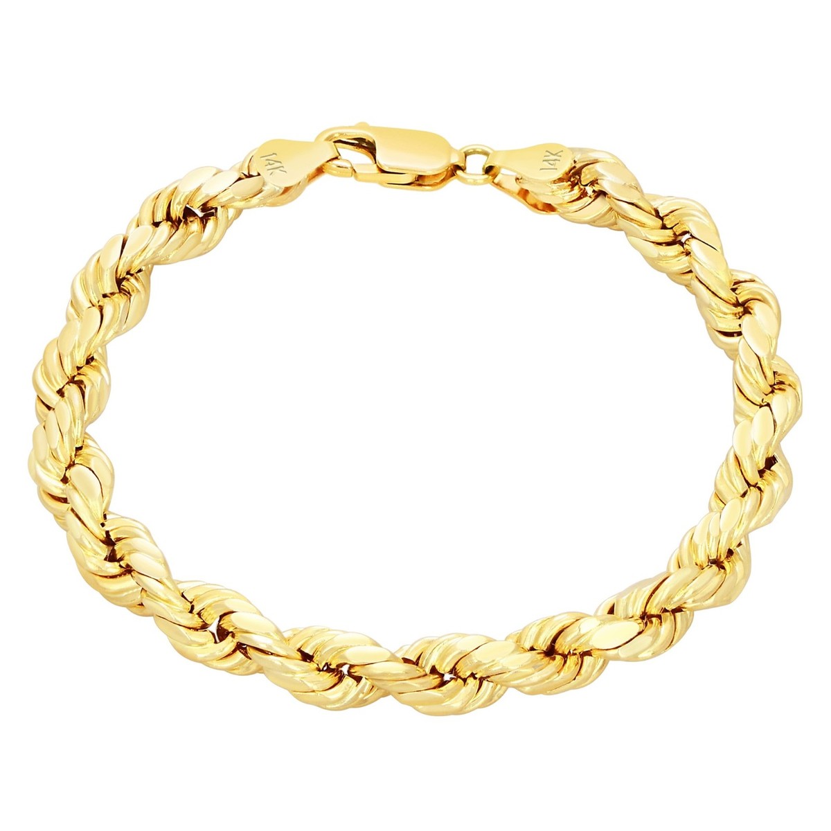 14k Yellow Gold Mens 7mm Diamond Cut Rope Genuine Italian Chain Link  Bracelet 8