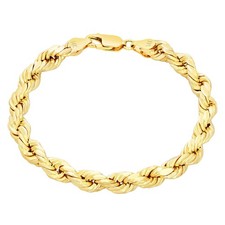 14k Yellow Gold Mens 7mm Diamond Cut Rope Genuine Italian Chain Link Bracelet 8"