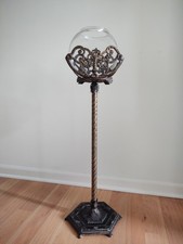 Vintage RARE Art Deco Cast Iron Fish Bowl Holder Ornate Floor Stand