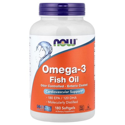 Now Foods Omega-3 180 Softgels Cholesterol-Free, GMP Quality Assured