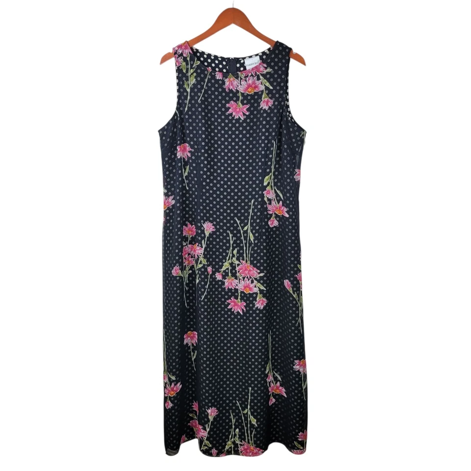 NUEVO Vestido sin Mangas de Fiesta Vintage 16 XL Midi Grunge Antiguo Floral Margarita Polkadot En Capas Foto 2 de 4