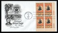 #1323 5c National Grange-Plate Block, Artmaster H/C 2 **ANY 5=FREE SHIPPING**