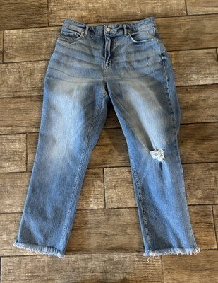 LOFT Straight Crop Jeans Women Light Blue High Waist Raw Hem Distressed 29/8