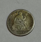 1864 S Seated Liberty Silver Dime - Key Date. Low Mintage. Rare Vg-fine
