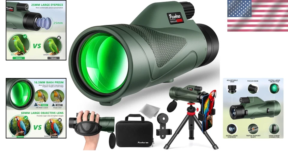 Lightweight 12x60 Monocular with Tripod – Perfect for Hiking and Bird Watching - Image 2 of 4