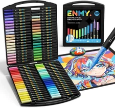 ENMY 80-Color Set of Direct-Fill Acrylic Markers, Water-Based, Brush Pens for Ar