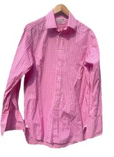 Thomas Pink Men's Maroon Check 100% Cotton Longsleeve Shirt Size 16/34 - 41/86cm