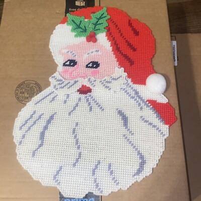VINTAGE Christmas Santa Claus Door Wall Hanging Cross Stitch 3D Handmade 15''