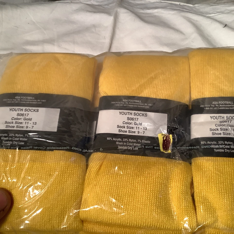 NIP -12 PAIRS ASA FOOTBALL YOUTH SOCKS GOLD SOCK SIZE 11-13 SHOE SIZE 7-9 SCARCE - Image 4 of 4