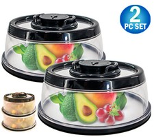 Contenedor hermético de cubierta para ahorrar alimentos al vacío - Cúpula superior para tazón de placa - Apilable
