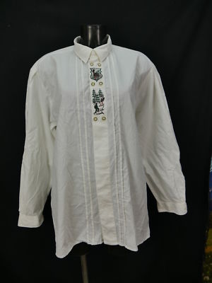 Size L costume shirt shirt AS Munich white light cotton hunting embroidery TH1093