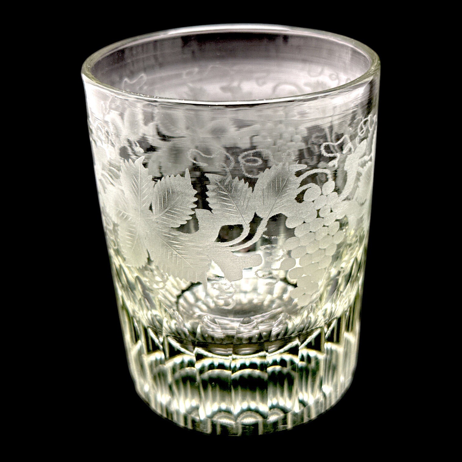14 Oz HEAVY Engraved Etched Victorian WHISKY Crystal GLASS TUMBLER c1850-image