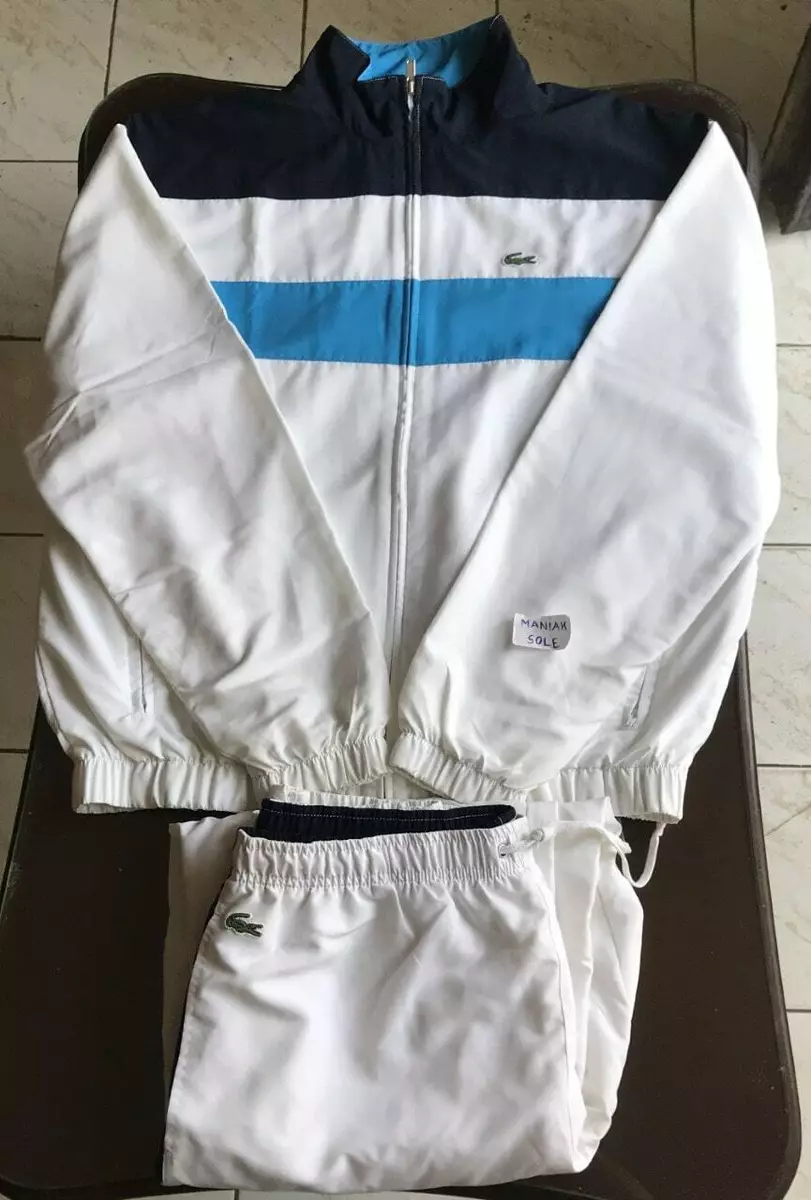 Lacoste Sport Tracksuit White Navy Blue Size 7/1m92/XXL Used Vintage Authentic