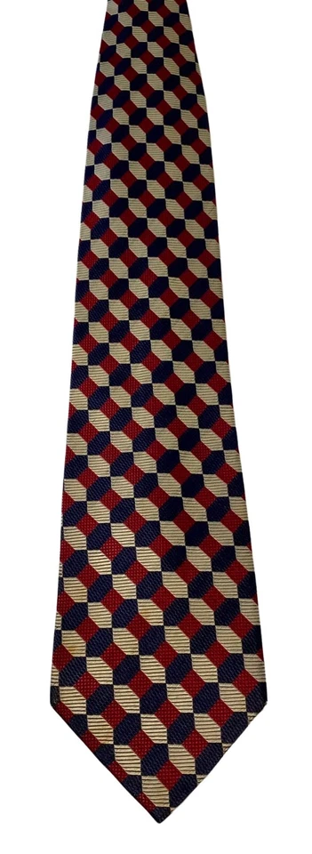 Corbata Cardinal 100% Seda Vintage | 57" | Azul Rojo y Dorado, Preppy, Geométrica Foto 3 de 4