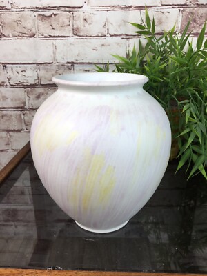 Vintage West German Studio Pottery Vase BAY Yellow Pink 650 21 Mid Century